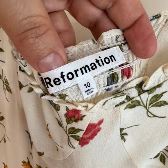 Reformation Nikita Rose Floral Georgette Midi Dress White Sz 10 - Picture 4 of 7